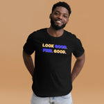 Load image into Gallery viewer, Look Good. Feel Good. Block Short sleeved T-Shirt in black
