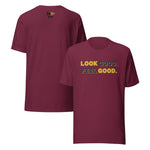Load image into Gallery viewer, Look Good. Feel Good. Block Short sleeved T-Shirt in maroon

