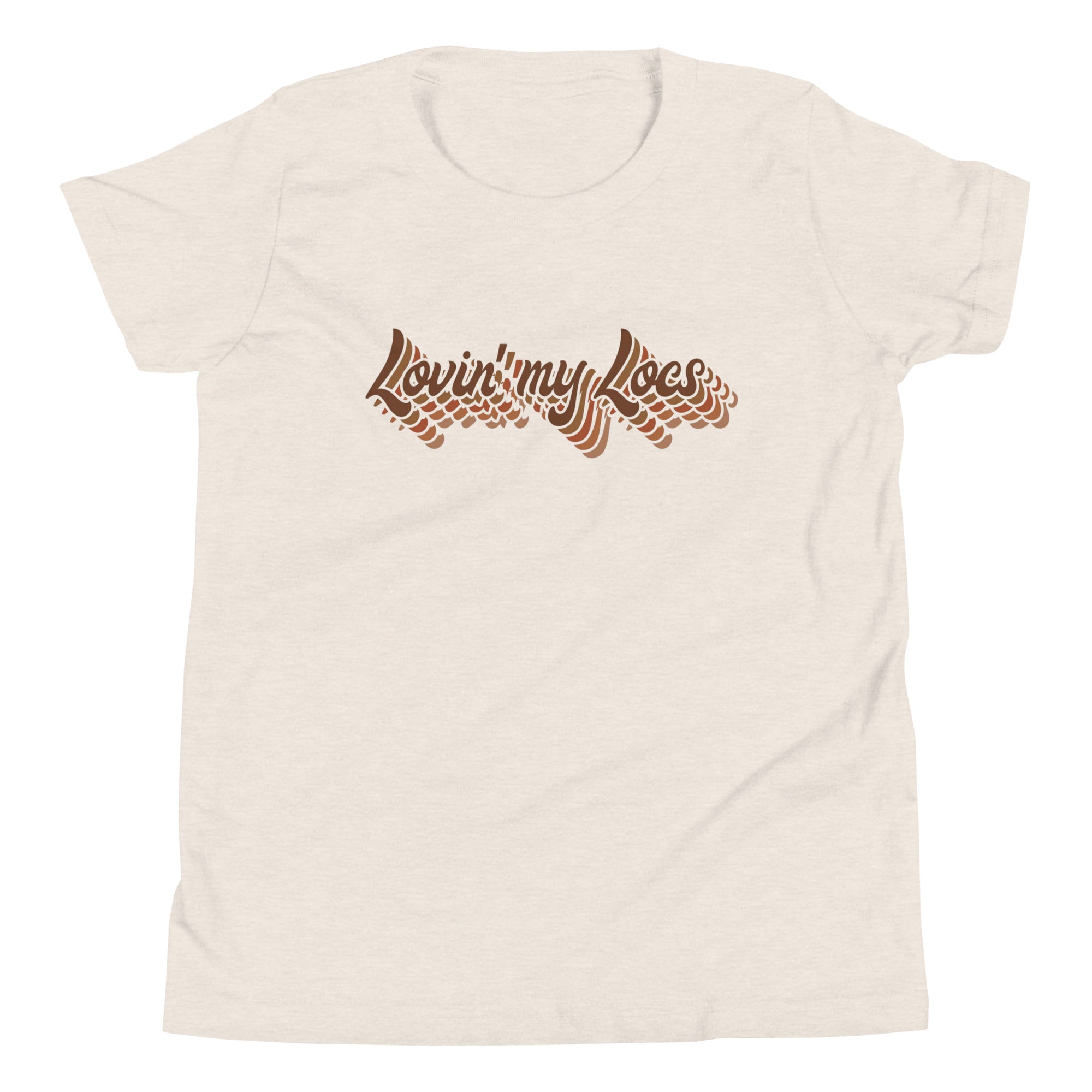 Lovin' my Locs short sleeved girls t-shirt in heather dust flat lay
