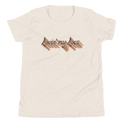 Lovin' my Locs short sleeved girls t-shirt in heather dust flat lay