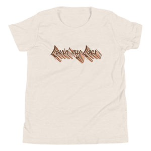 Lovin' my Locs short sleeved girls t-shirt in heather dust flat lay