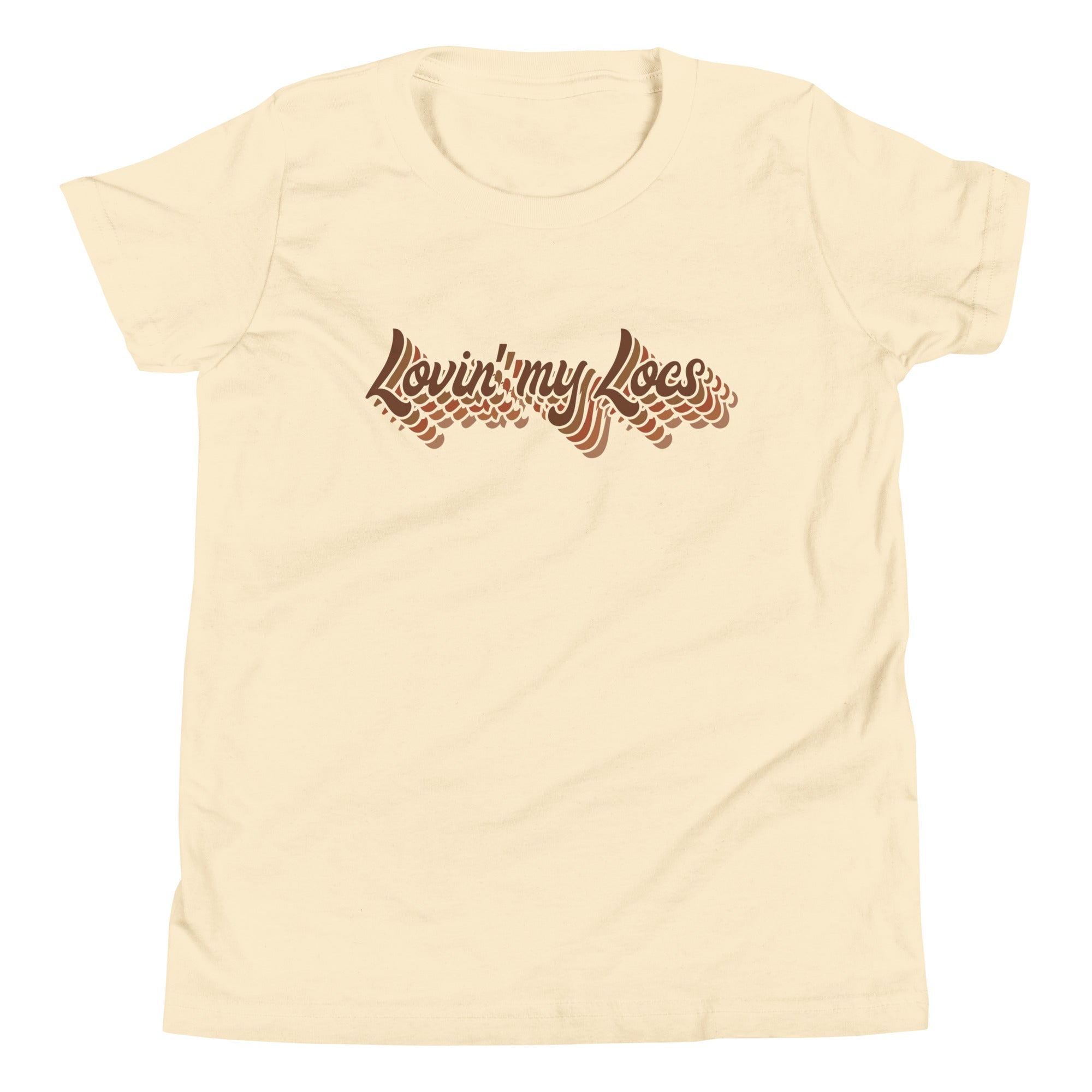 Lovin' my Locs short sleeved girls t-shirt in natural flat lay