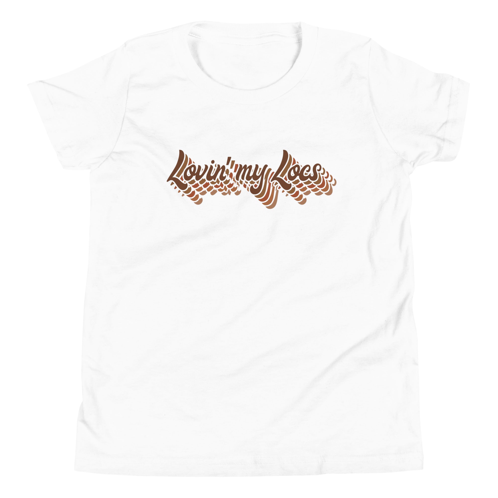 Lovin' my Locs short sleeved girls t-shirt in white flat lay