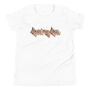 Lovin' my Locs short sleeved girls t-shirt in white flat lay