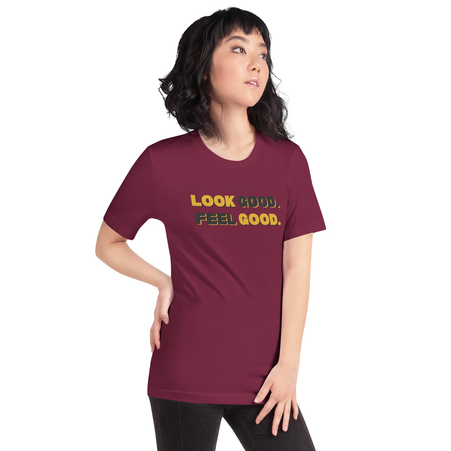 Look Good. Feel Good. Motivational Streetwear Maroon Graphic Tee